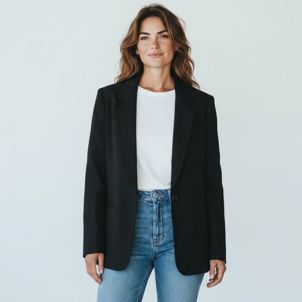 Pendleton Womens Black 100% Virgin Wool Single Button Blazer Jacket L Large